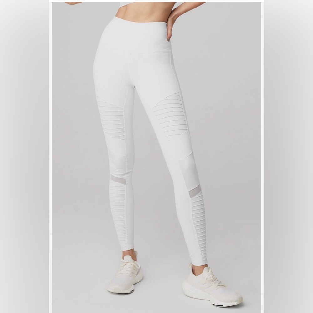 ALO Yoga White High Waisted Moto Leggings